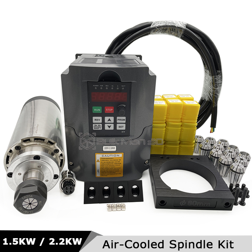 مجموعة محرك CNC مبرد بالهواء ب - مراجعة Air Cooled 1.5Kw Spindle Motor Inverter 110V وسعره