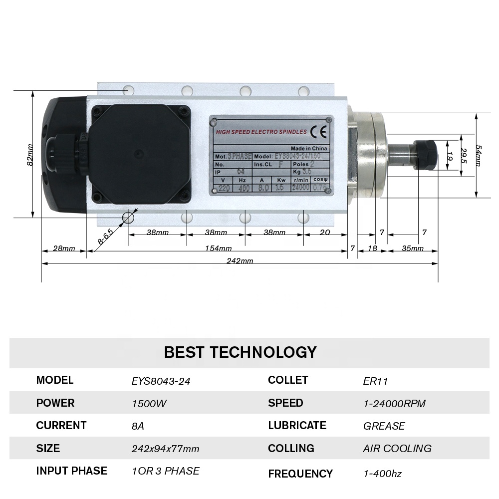 1.5kw فلاش تبريد الهواء المغزل - مراجعة Air Cooled 1.5Kw Spindle Motor Inverter 110V وسعره