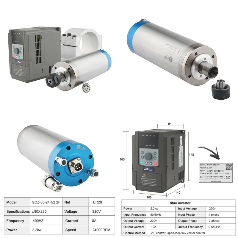 2026 مصنع صيني طقم عمود دوران  - مراجعة 2.2Kw Water Cooled Spindle Kit Vfd وسعره